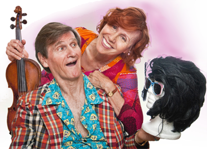 Marcie with violin and Eddie Ed with Elvis wig